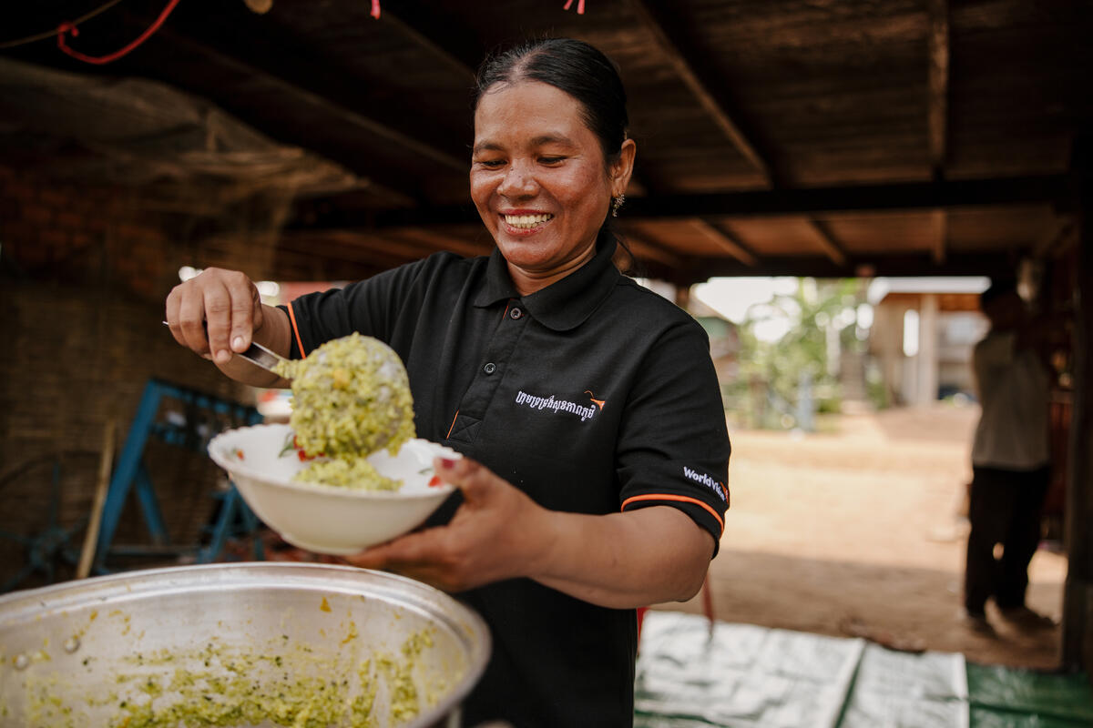 This colourful concoction packed full of nutrient-rich vegetables, proteins and carbohydrates mightjust look like a big pot of gruel, but in Cambodian villages, this super-food is saving kid’s lives. Village Health Support Groups gather communities of women and young children together to impart critical nutrition knowledge and monitor the growth of children