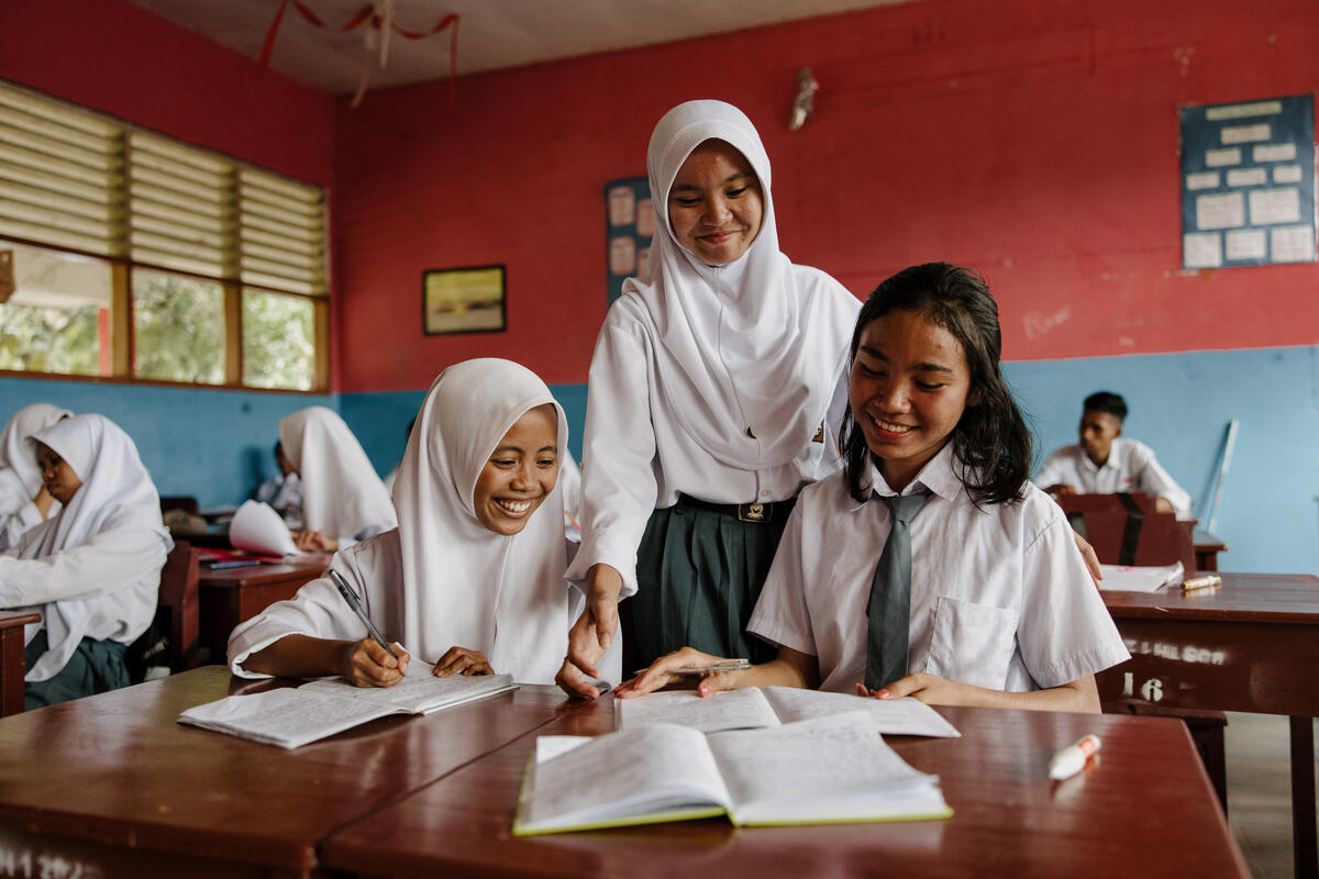 By staying in school, Tasya is protected from getting married early, which is custom in her community of Indonesia.