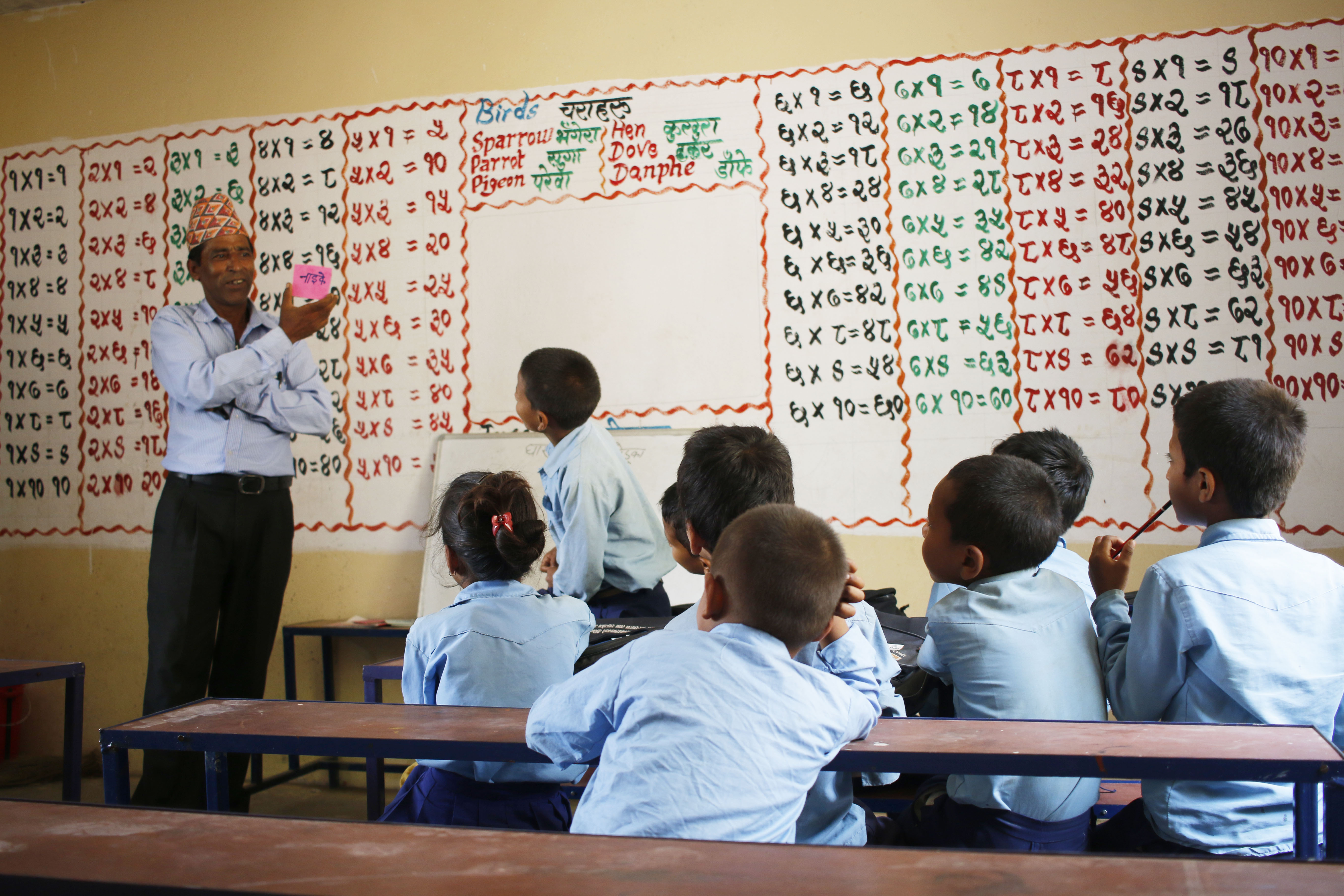 Nil Prasad, leading second graders in a reading activity during class.