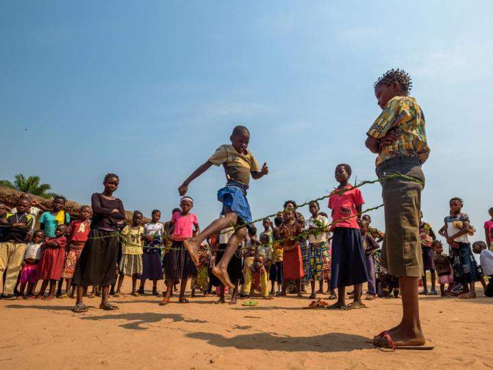 Children jumping rope in Africa