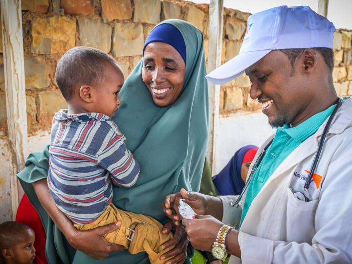 Ambiya Abdirahmah Abdimoor, 40, is pleased with how much healthier her son, Abdirahman Hassan, 1 ½, is a diet of RUTF. She brought him back to the Darusalam Mother and Child Health Center in Baidoa, Somalia, because of an ear infection.